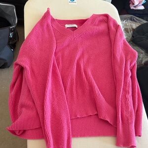 Old Navy Hot Pink Ribbed V-Neck Sweater